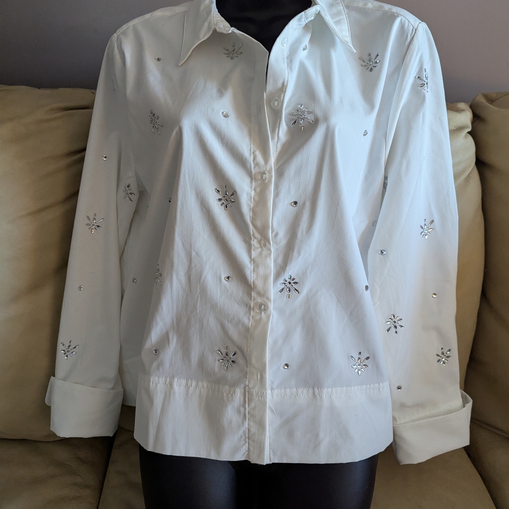 Modern Works White Embellished Blouse